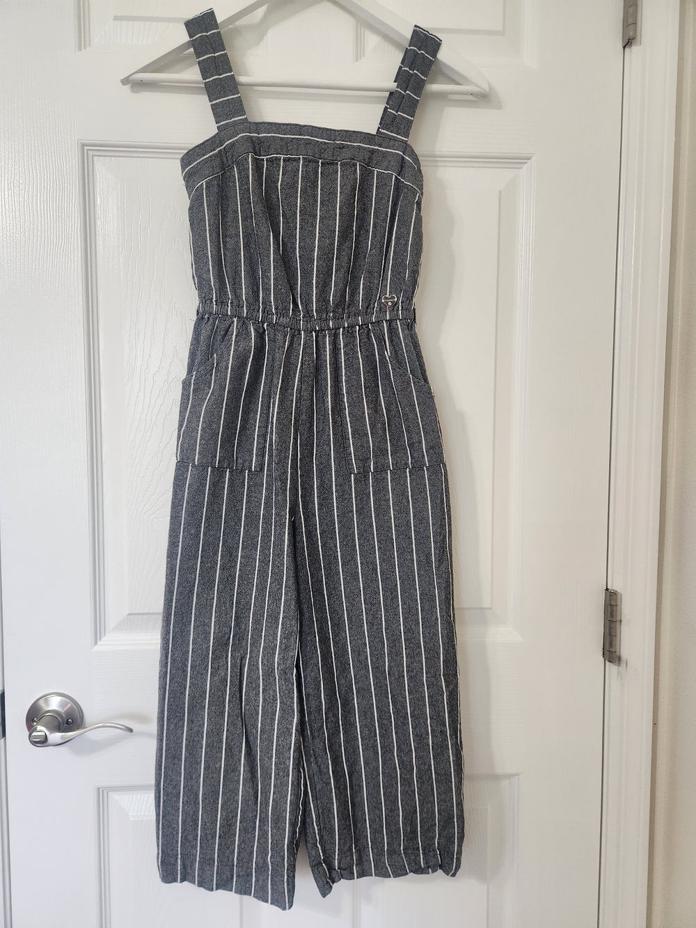 Girls Striped Wide-Leg Jumpsuit - Charcoal Gray/White Sz Lg 14